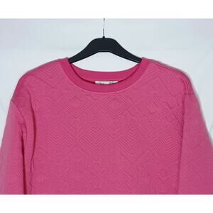 Vintage DEX Women's XL Quilted Stitching Crewneck Pullover Sweatshirt Pink